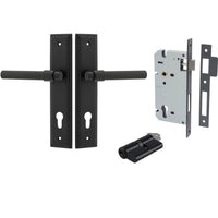 Iver Door Handle Helsinki Stepped Euro Pair Key/Key Matt Black Entrance Kit
