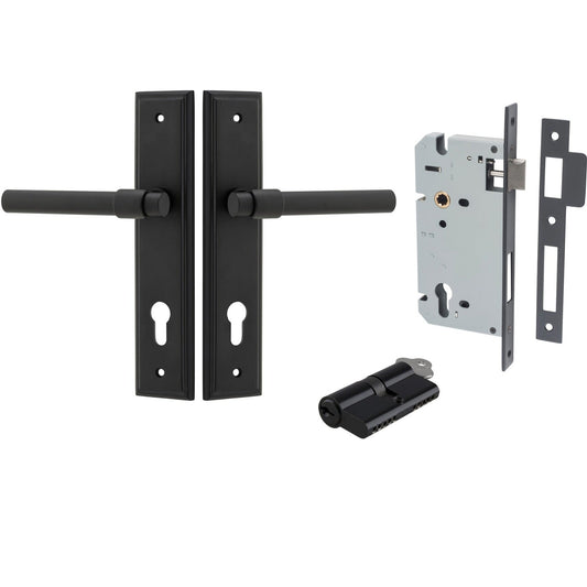 Iver Door Handle Helsinki Stepped Euro Pair Key/Key Matt Black Entrance Kit