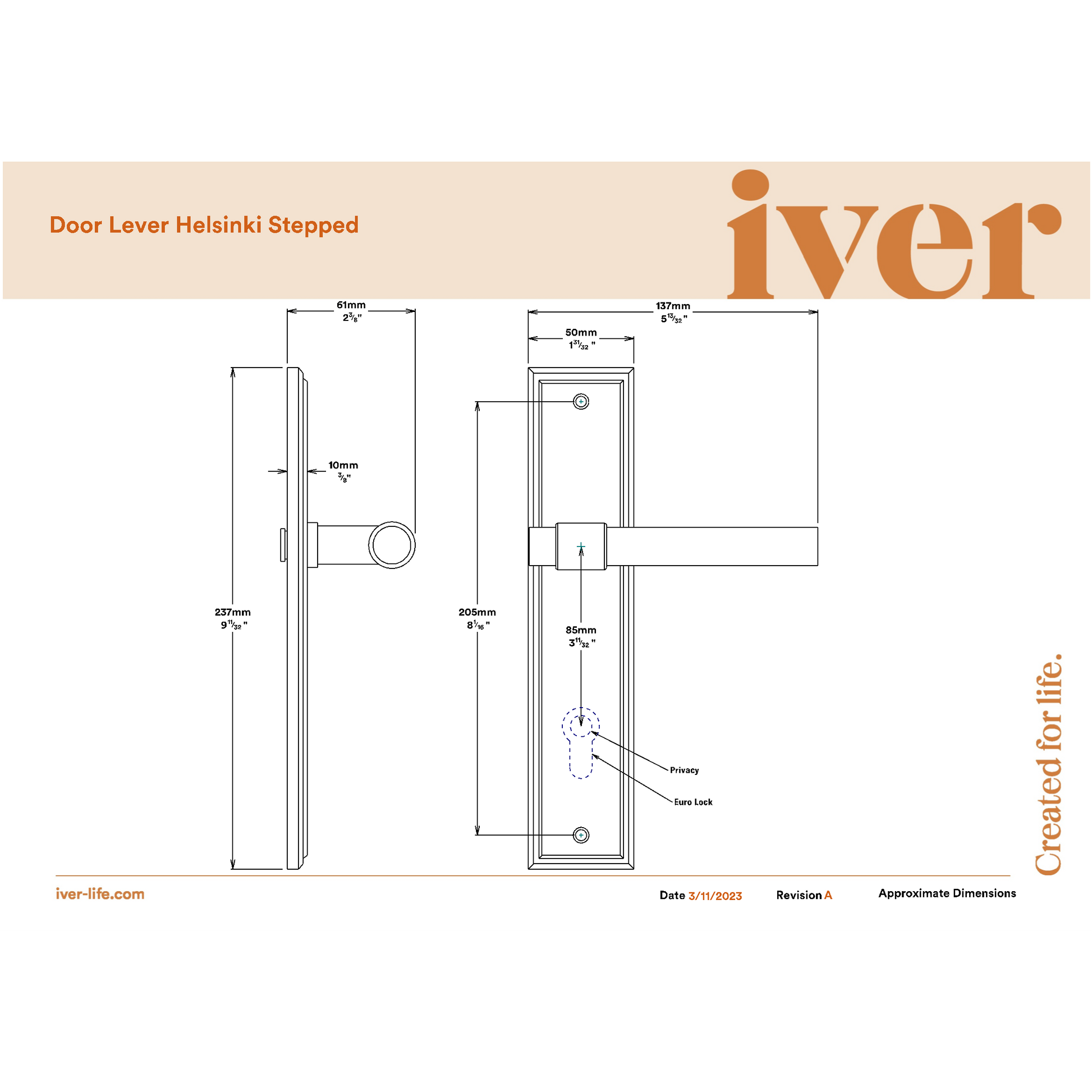 Iver Door Handle Helsinki Stepped Latch Pair Satin Nickel