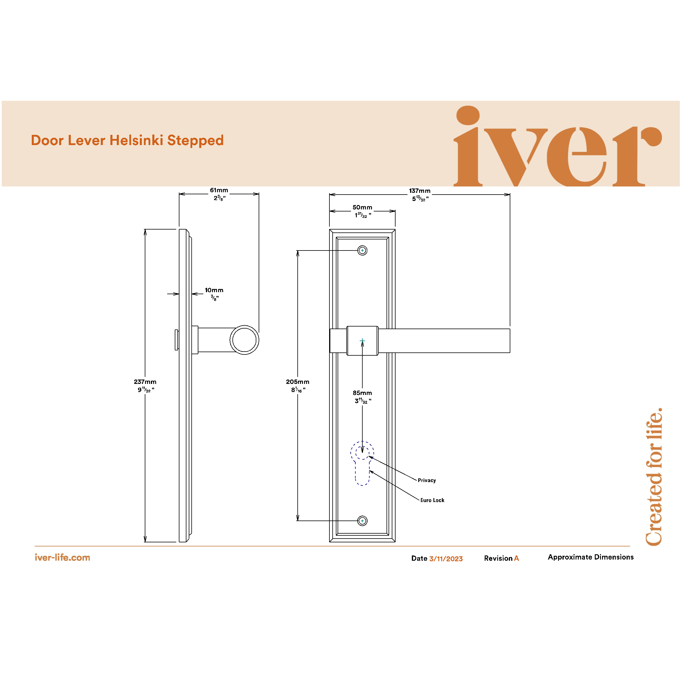 Iver Door Handle Helsinki Stepped Latch Pair Signature Brass