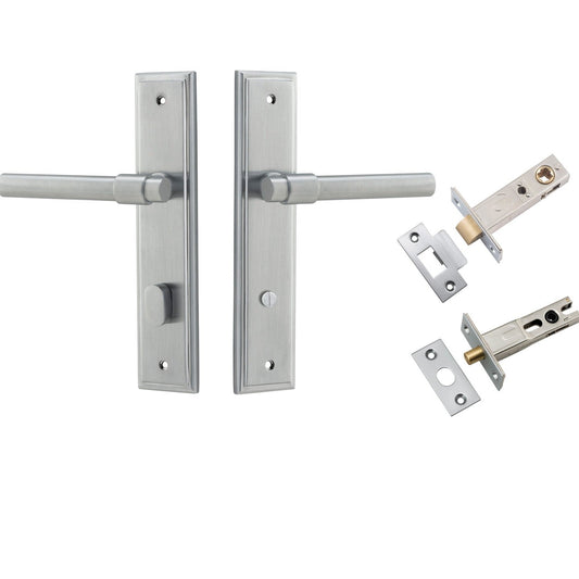 Iver Door Handle Helsinki Stepped Privacy Pair Brushed Chrome Inbuilt Privacy Kit