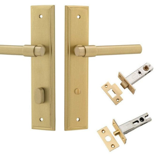 Iver Door Handle Helsinki Stepped Privacy Pair Brushed Gold PVD Privacy Kit