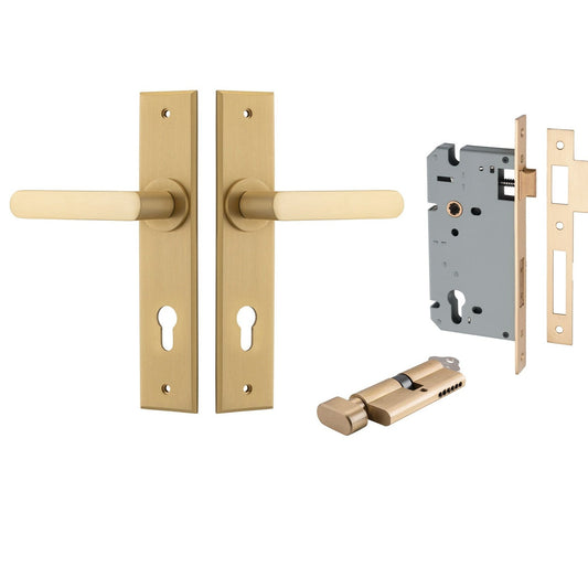 Iver Door Handle Osaka Chamfered Key/Thumb Brushed Brass Entrance Kit