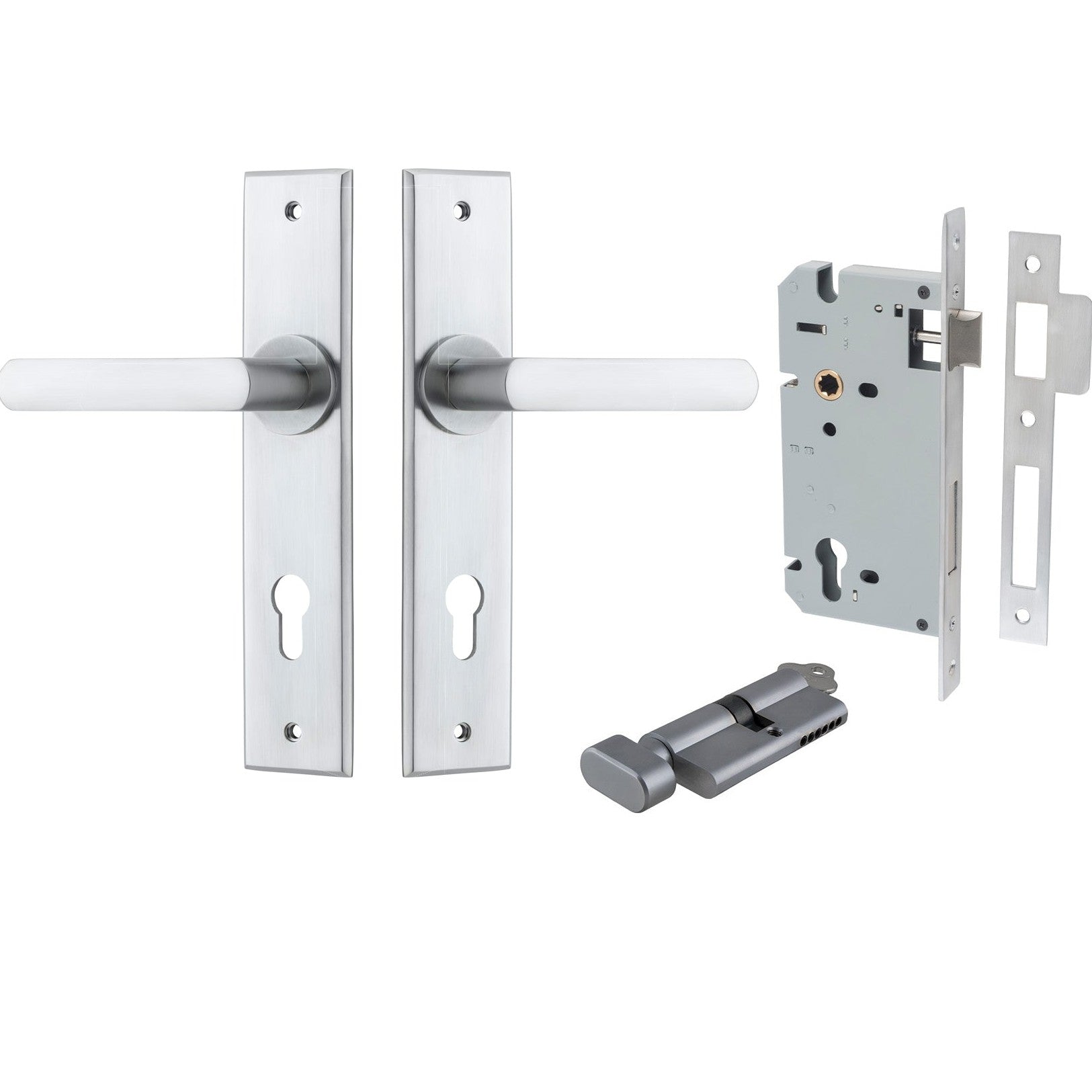 Iver Door Handle Osaka Chamfered Key/Thumb Brushed Chrome Entrance Kit