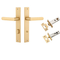 Iver Door Handle Osaka Rectangular Privacy Pair Brushed Brass Inbuilt Privacy Kit