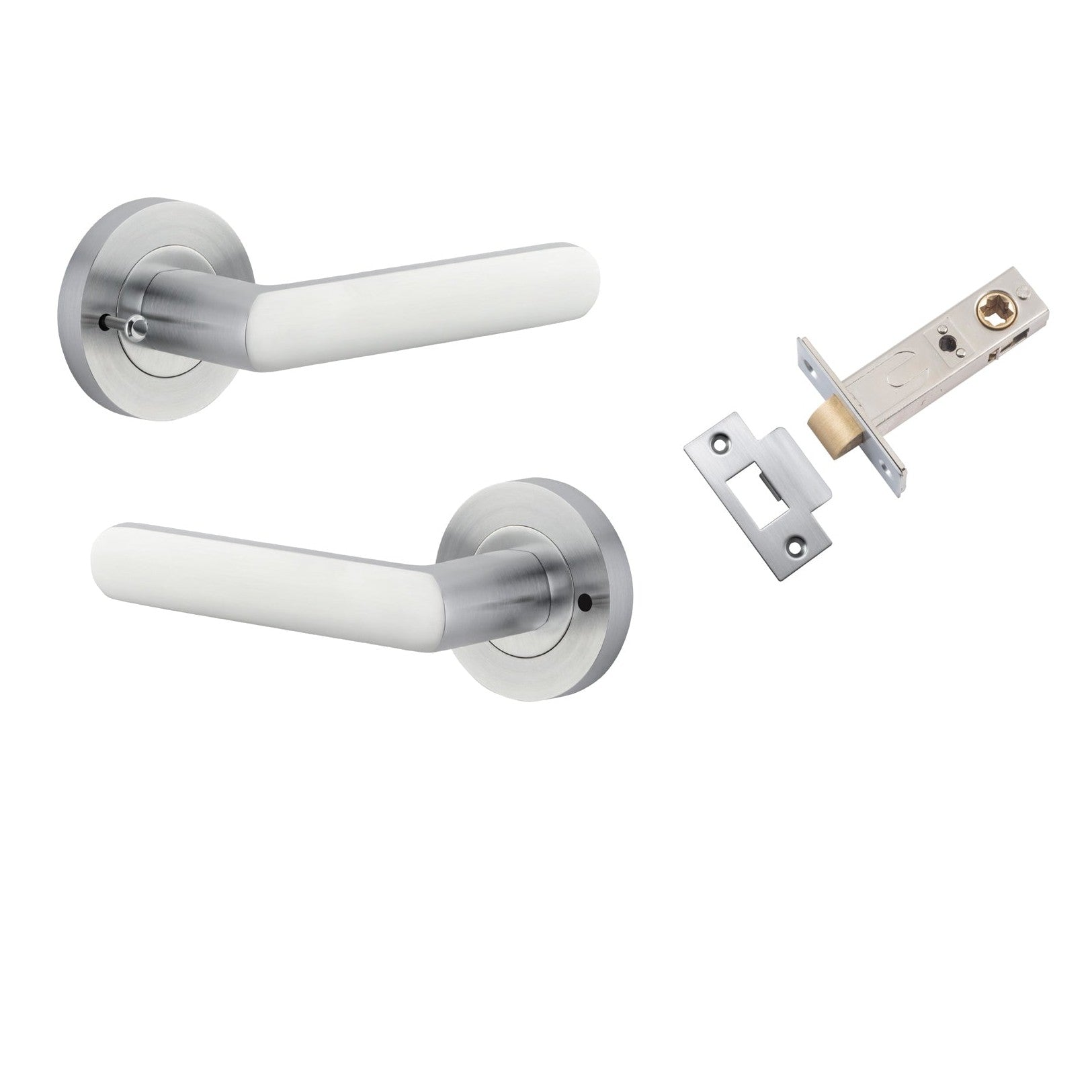 Iver Door Handle Osaka Round Rose Inbuilt Privacy Pair Kit Brushed Chrome