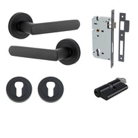 Iver Door Handle Osaka Round Rose Key/Key Matt Black Entrance Kit