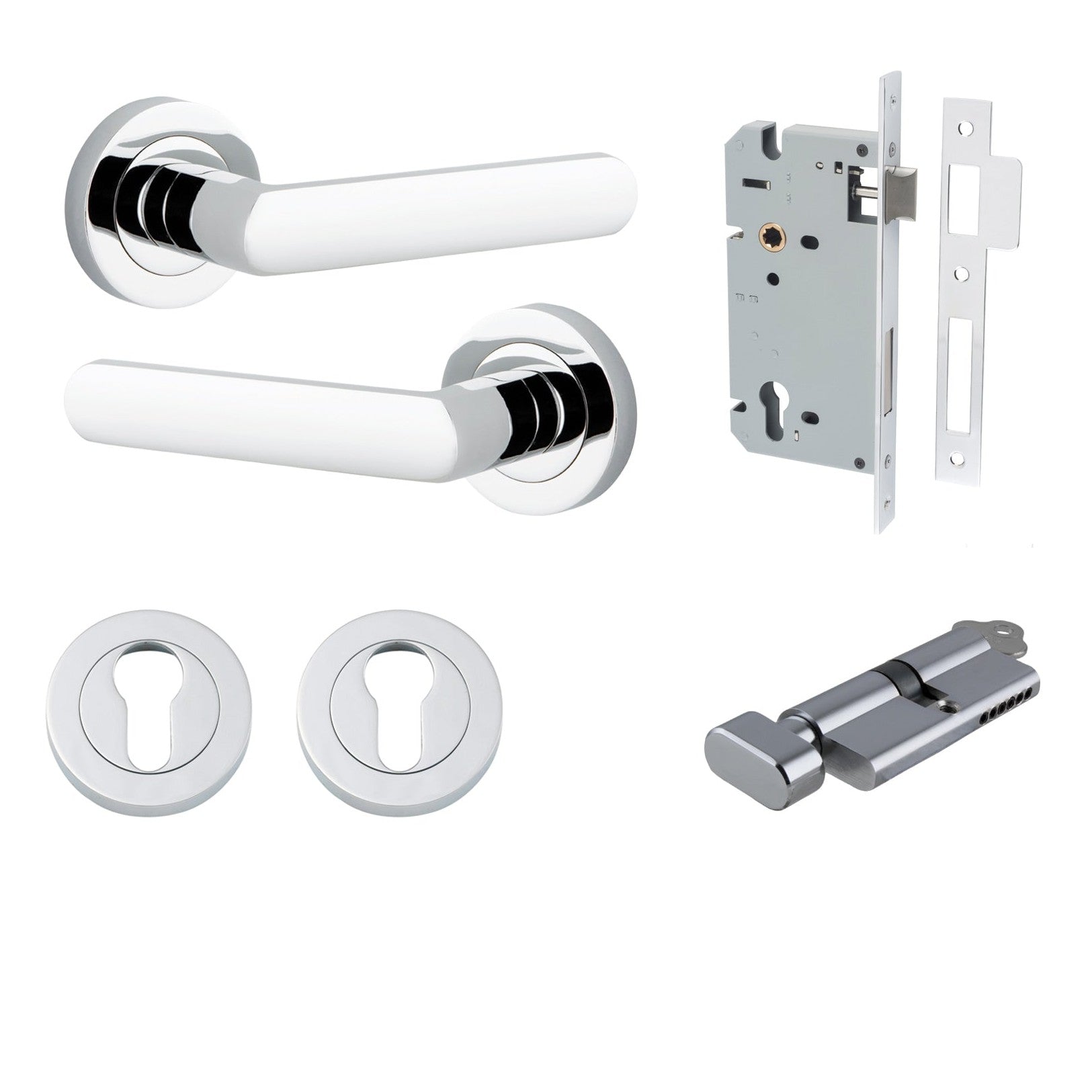 Iver Door Handle Osaka Round Rose Key/Thumb Polished Chrome Entrance Kit