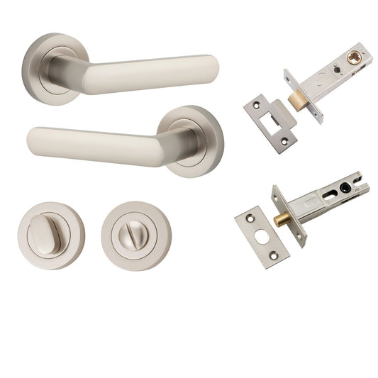 Iver Door Handle Osaka Round Rose Satin Nickel Privacy Kit
