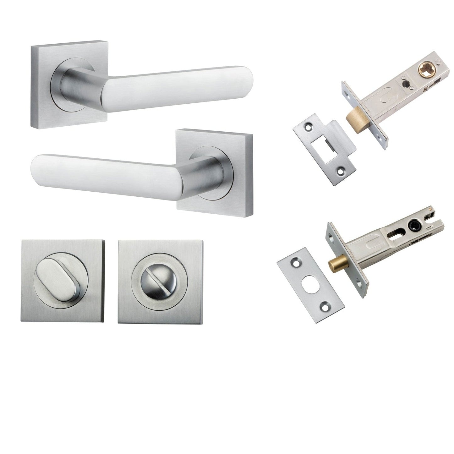 Iver Door Handle Osaka Square Rose Brushed Chrome Privacy Kit