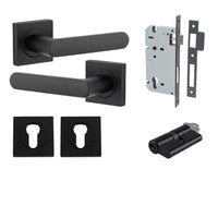 Iver Door Handle Osaka Square Rose Key/Key Matt Black Entrance Kit