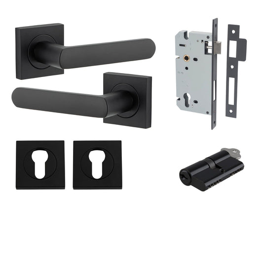 Iver Door Handle Osaka Square Rose Key/Key Matt Black Entrance Kit