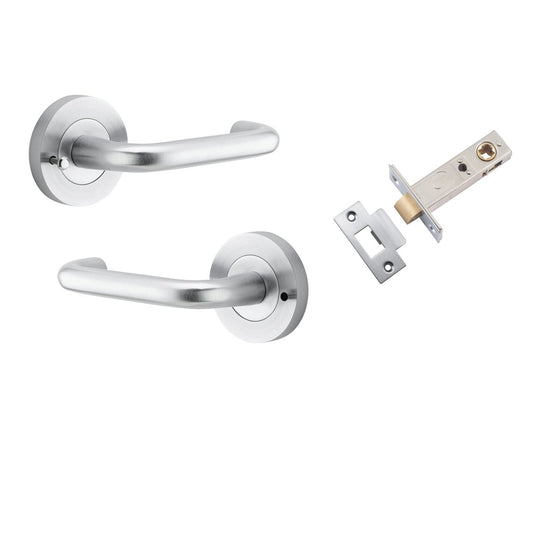 Iver Door Handle Oslo Round Rose Inbuilt Privacy Pair Kit Brushed Chrome