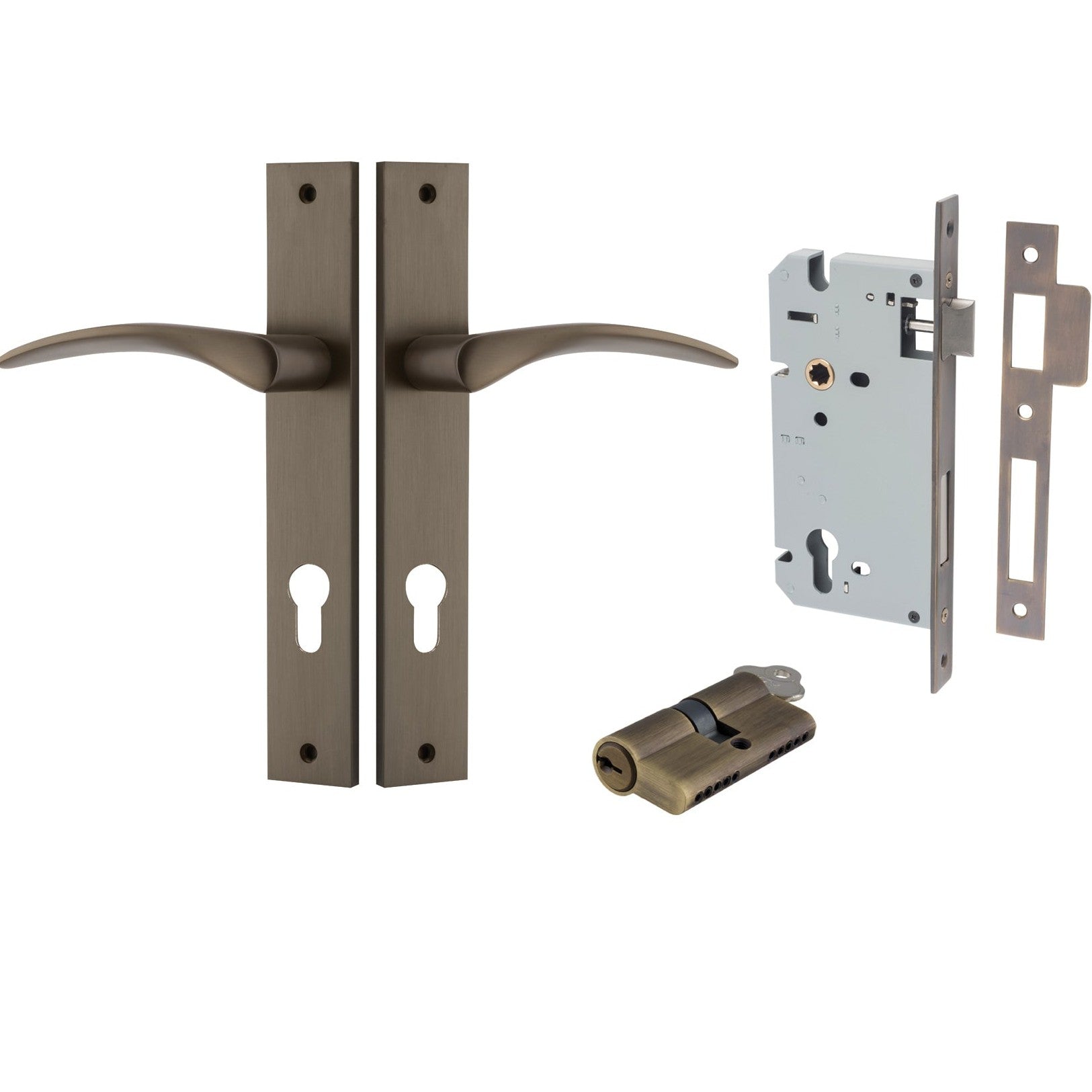 Iver Door Handle Oxford Rectangular Euro Key/Key Signature Brass Entrance Kit
