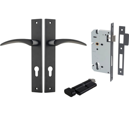 Iver Door Handle Oxford Rectangular Euro Key/Thumb Matt Black Entrance Kit
