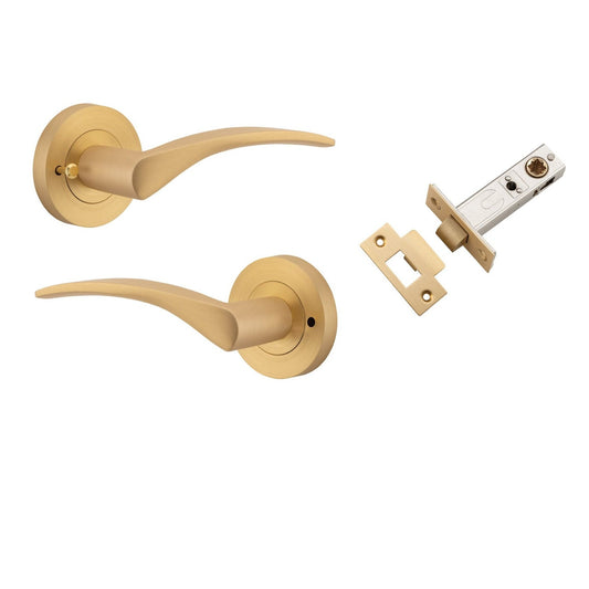 Iver Door Handle Oxford Round Rose Inbuilt Privacy Pair Kit Brushed Brass
