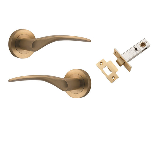 Iver Door Handle Oxford Round Rose Pair Brushed Brass Passage Kit