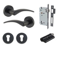 Iver Door Handle Oxford Round Rose Pair Key/Key Matt Black Entrance Kit