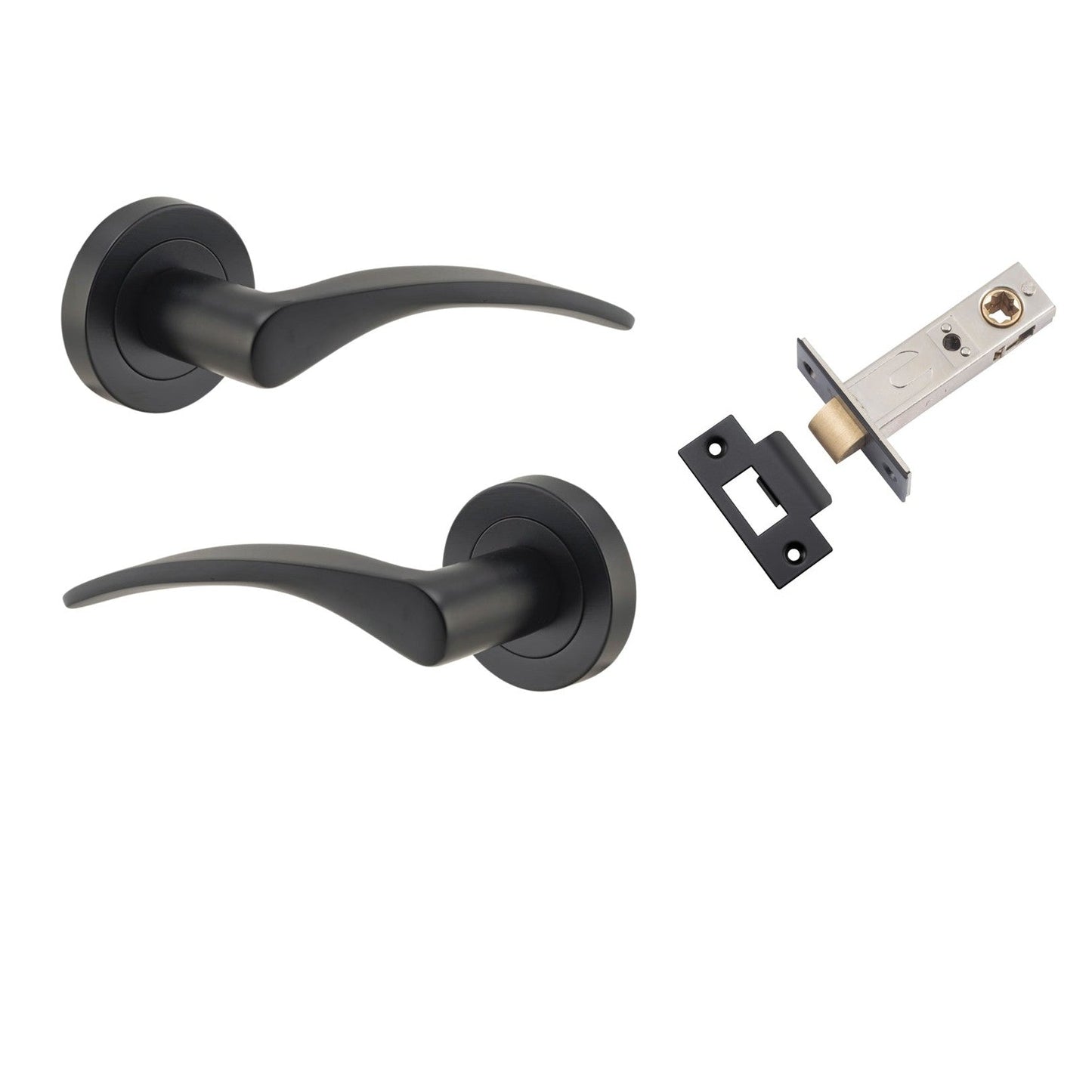 Iver Door Handle Oxford Round Rose Pair Matt Black Passage Kit
