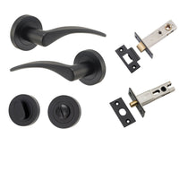 Iver Door Handle Oxford Round Rose Pair Matt Black Privacy Kit
