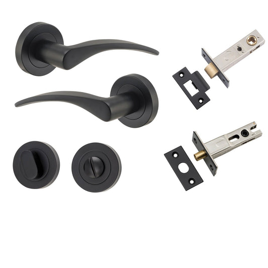 Iver Door Handle Oxford Round Rose Pair Matt Black Privacy Kit