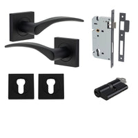 Iver Door Handle Oxford Square Rose Pair Key/Key Matt Black Entrance Kit