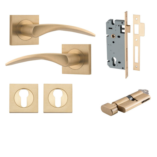 Iver Door Handle Oxford Square Rose Pair Key/Thumb Brushed Brass Entrance Kit