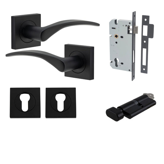 Iver Door Handle Oxford Square Rose Pair Key/Thumb Matt Black Entrance Kit
