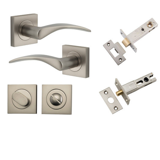 Iver Door Handle Oxford Square Rose Pair Satin Nickel Privacy Kit