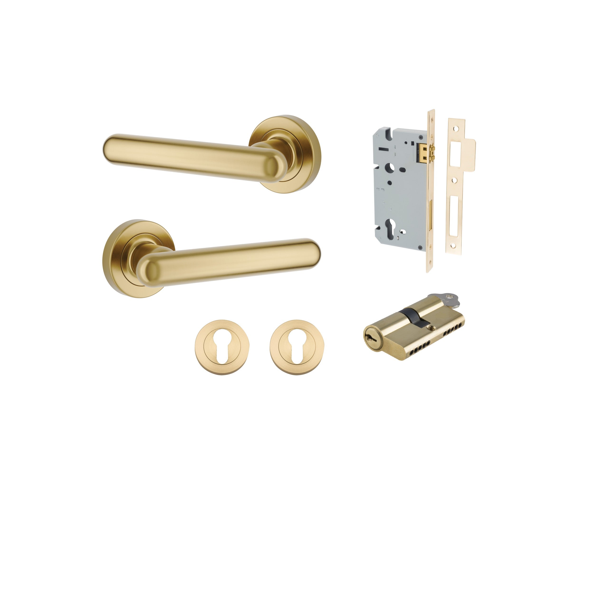 Iver Door Handle Puerto Rose Round Brushed Gold PVD Key / Key Entrance Kit