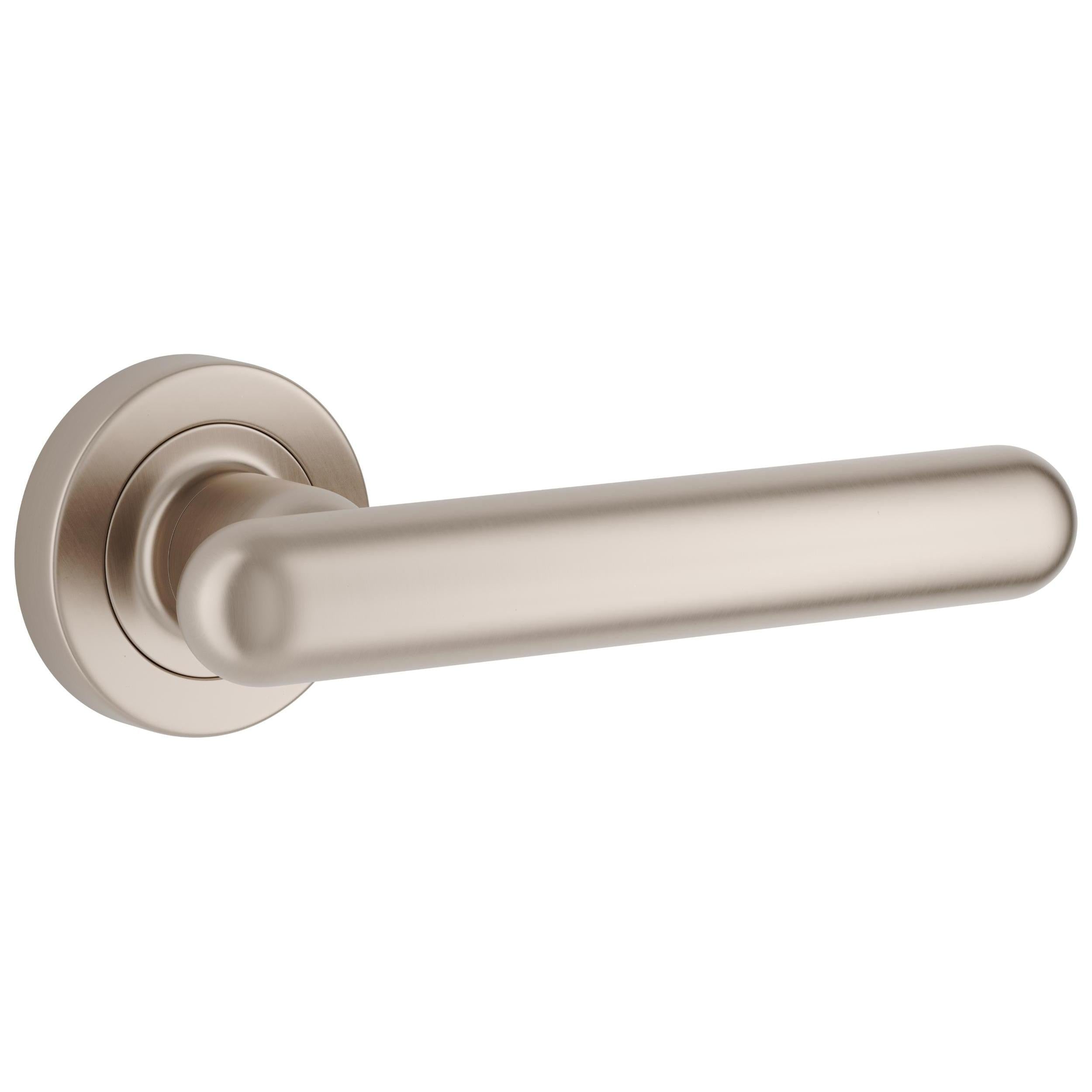 Iver Door Handle Puerto Rose Round Latch Pair Satin Nickel