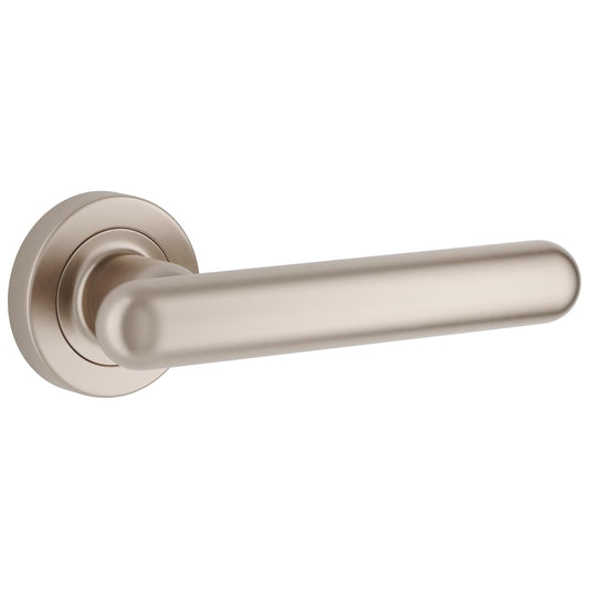 Iver Door Handle Puerto Rose Round Latch Pair Satin Nickel