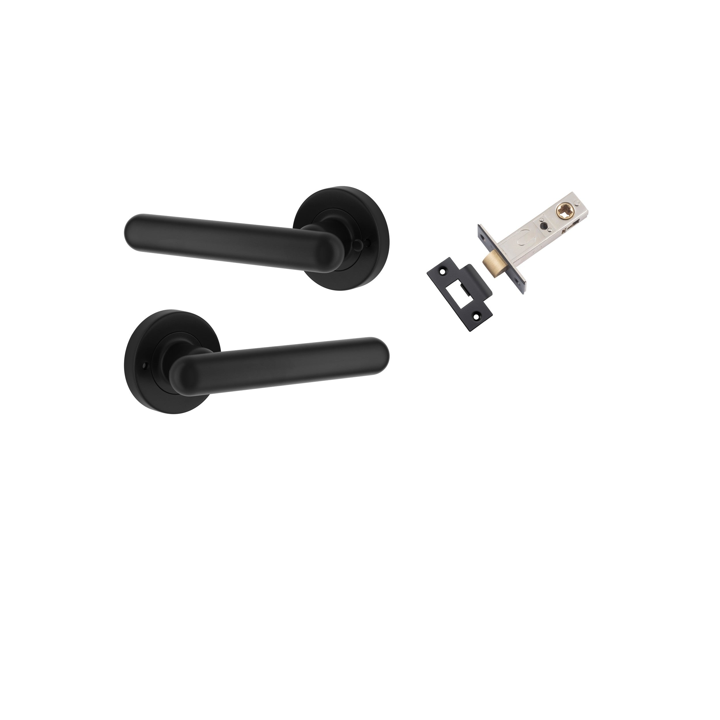 Iver Door Handle Puerto Rose Round Matt Black Inbuilt Privacy Kit