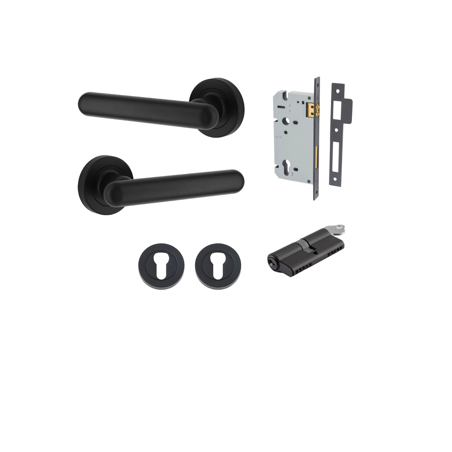 Iver Door Handle Puerto Rose Round Matt Black Key / Key Entrance Kit