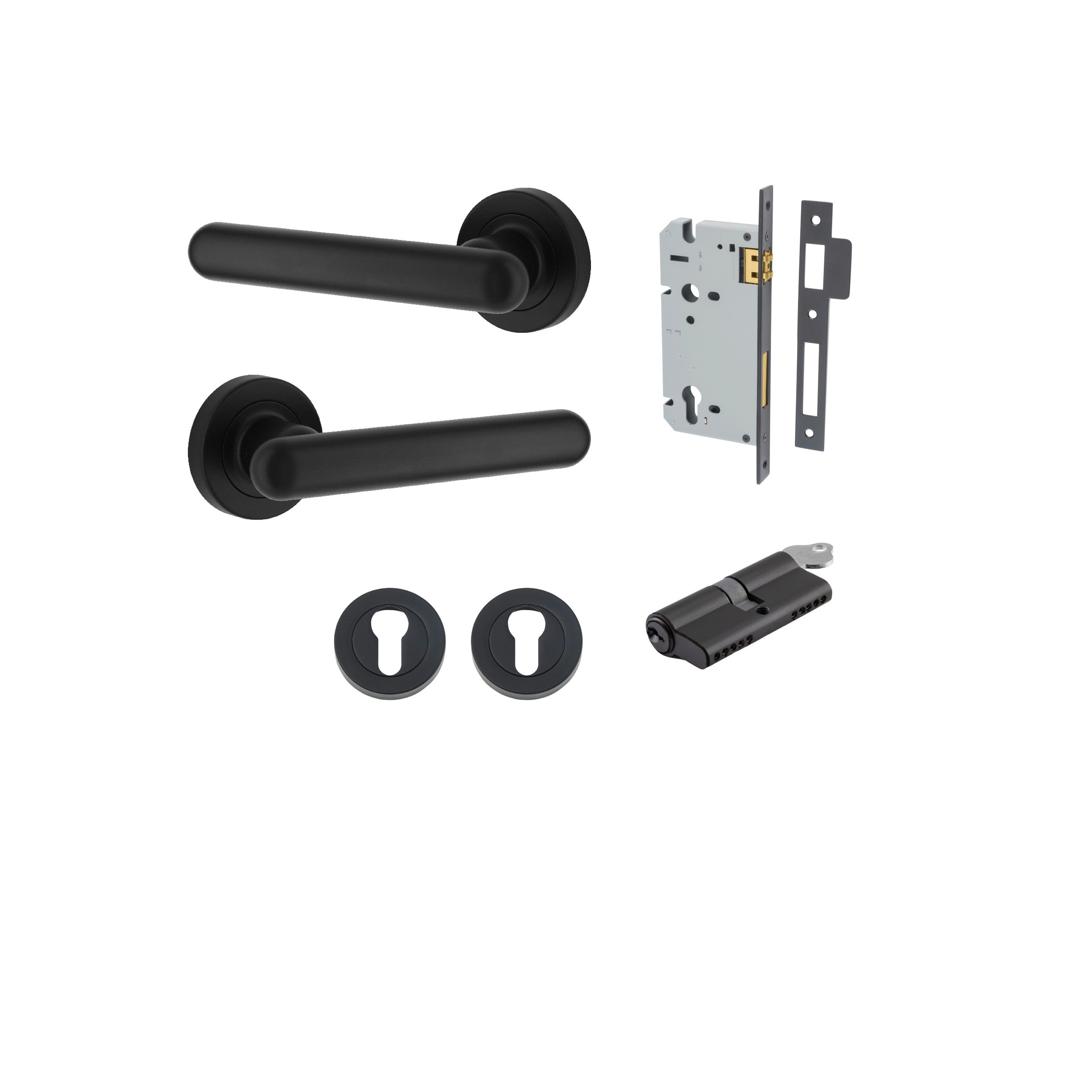 Iver Door Handle Puerto Rose Round Matt Black Key / Key Entrance Kit