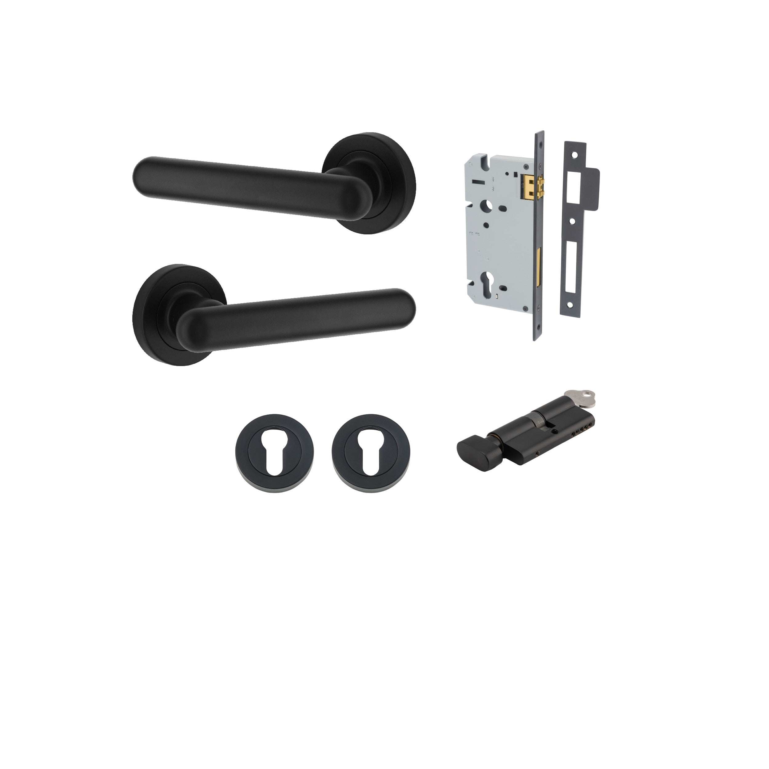 Iver Door Handle Puerto Rose Round Matt Black Key / Thumb Entrance Kit