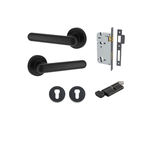 Iver Door Handle Puerto Rose Round Matt Black Key / Thumb Entrance Kit