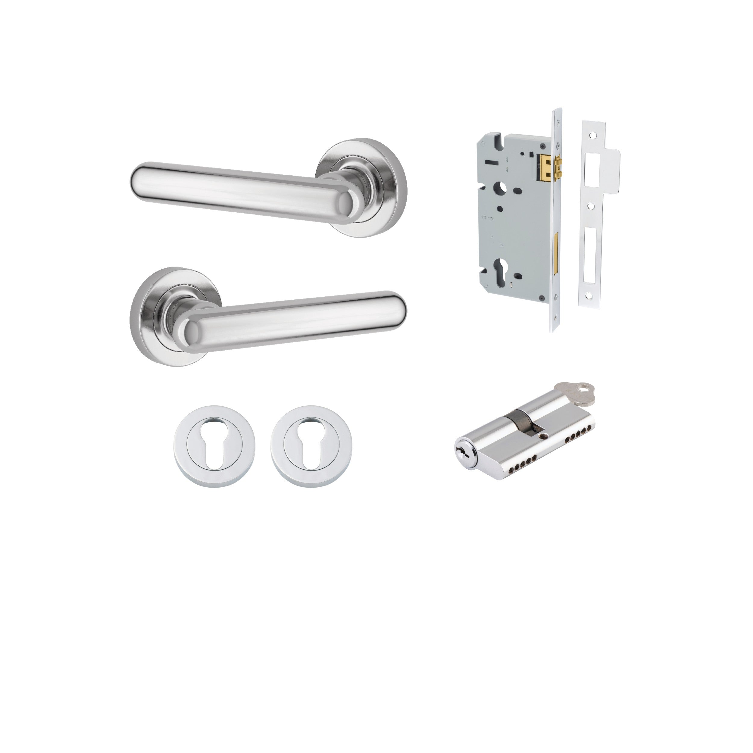Iver Door Handle Puerto Rose Round Polished Chrome Key / Key Entrance Kit
