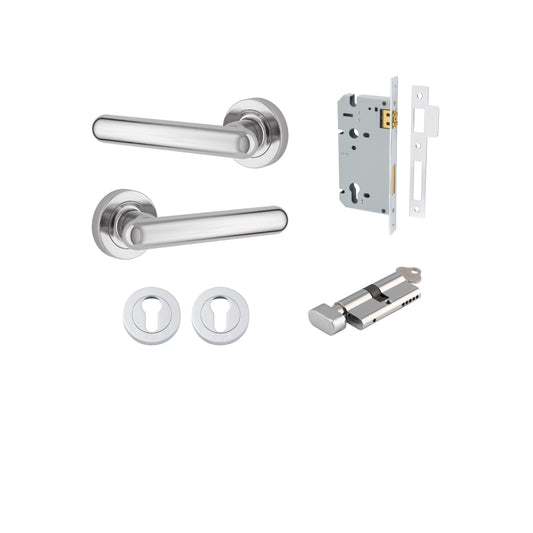 Iver Door Handle Puerto Rose Round Polished Chrome Key / Thumb Entrance Kit