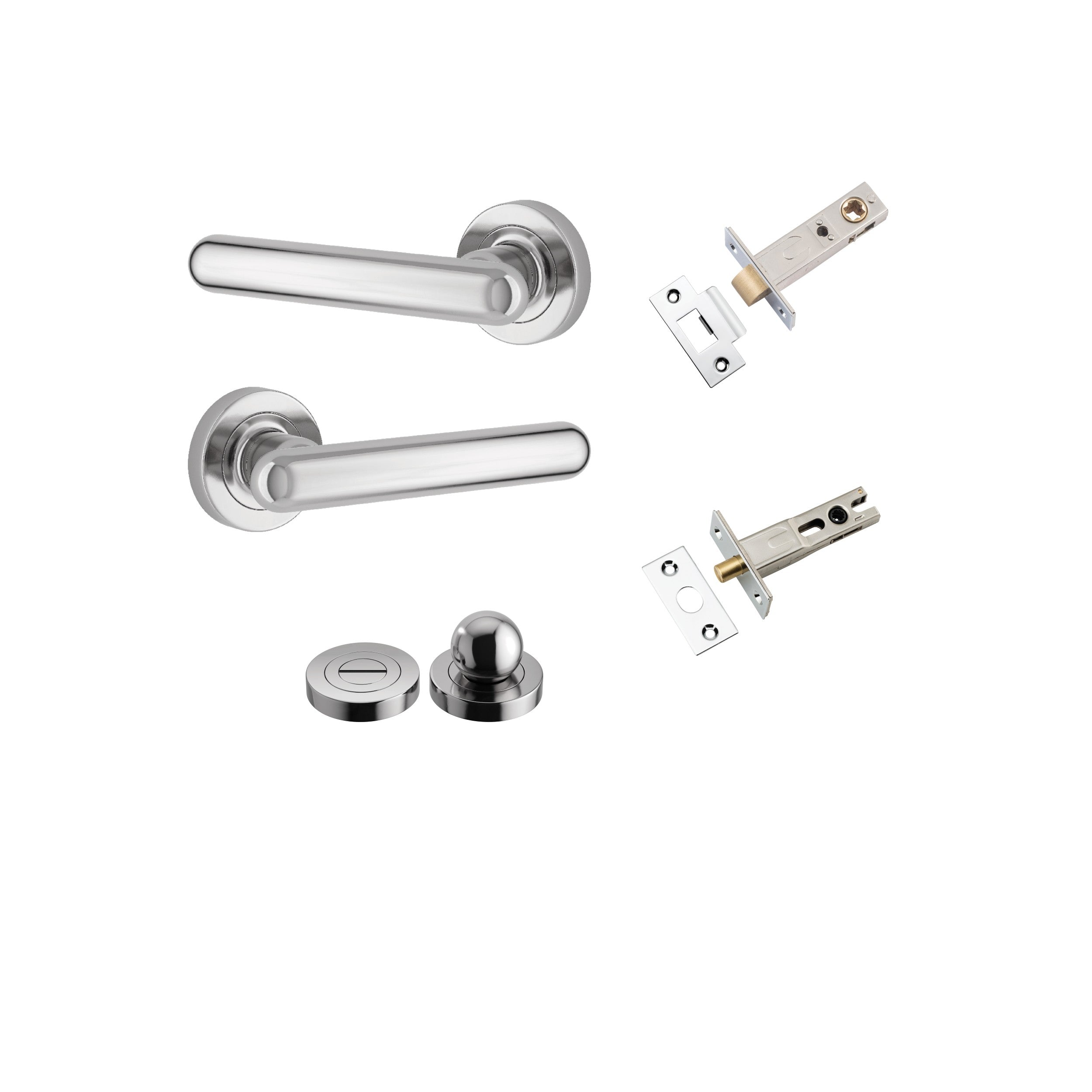 Iver Door Handle Puerto Rose Round Polished Chrome Seperate Privacy Kit