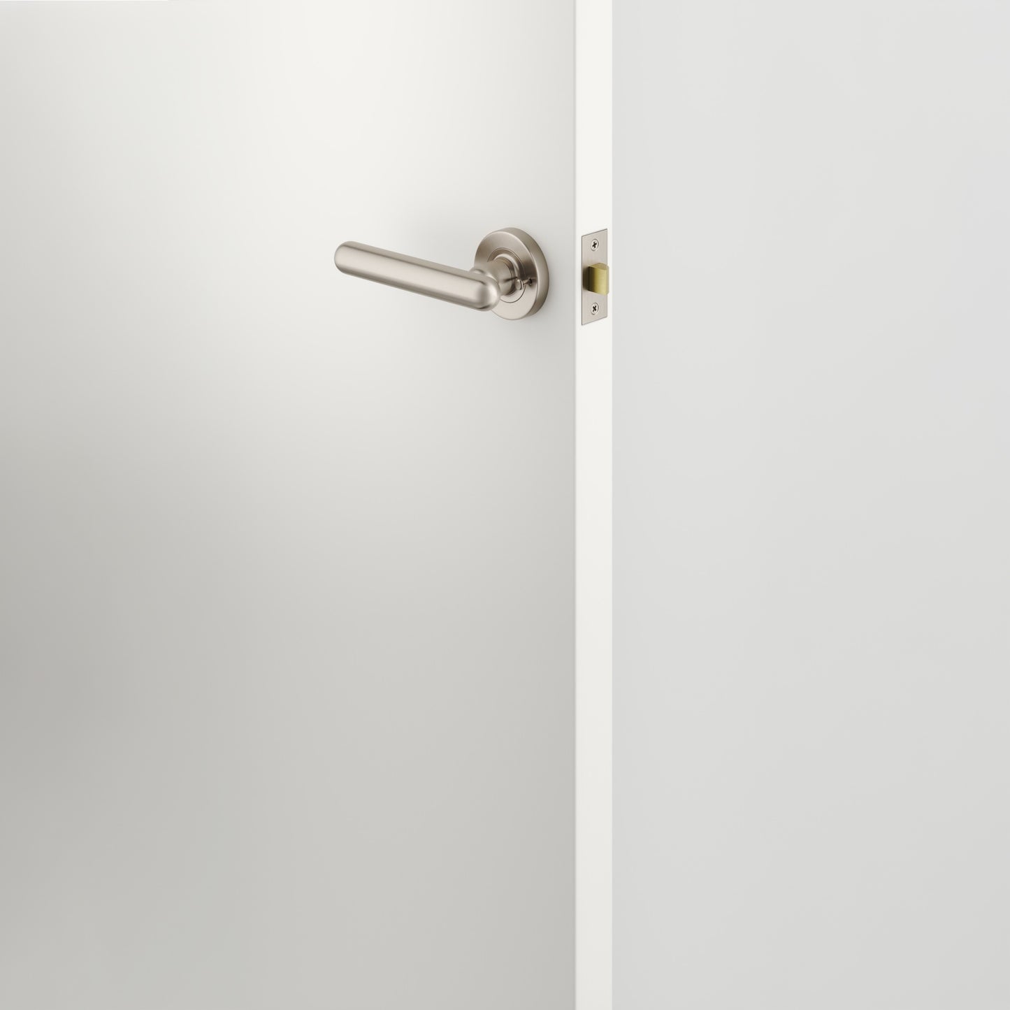 Iver Door Handle Puerto Rose Round Satin Nickel Inbuilt Privacy Kit
