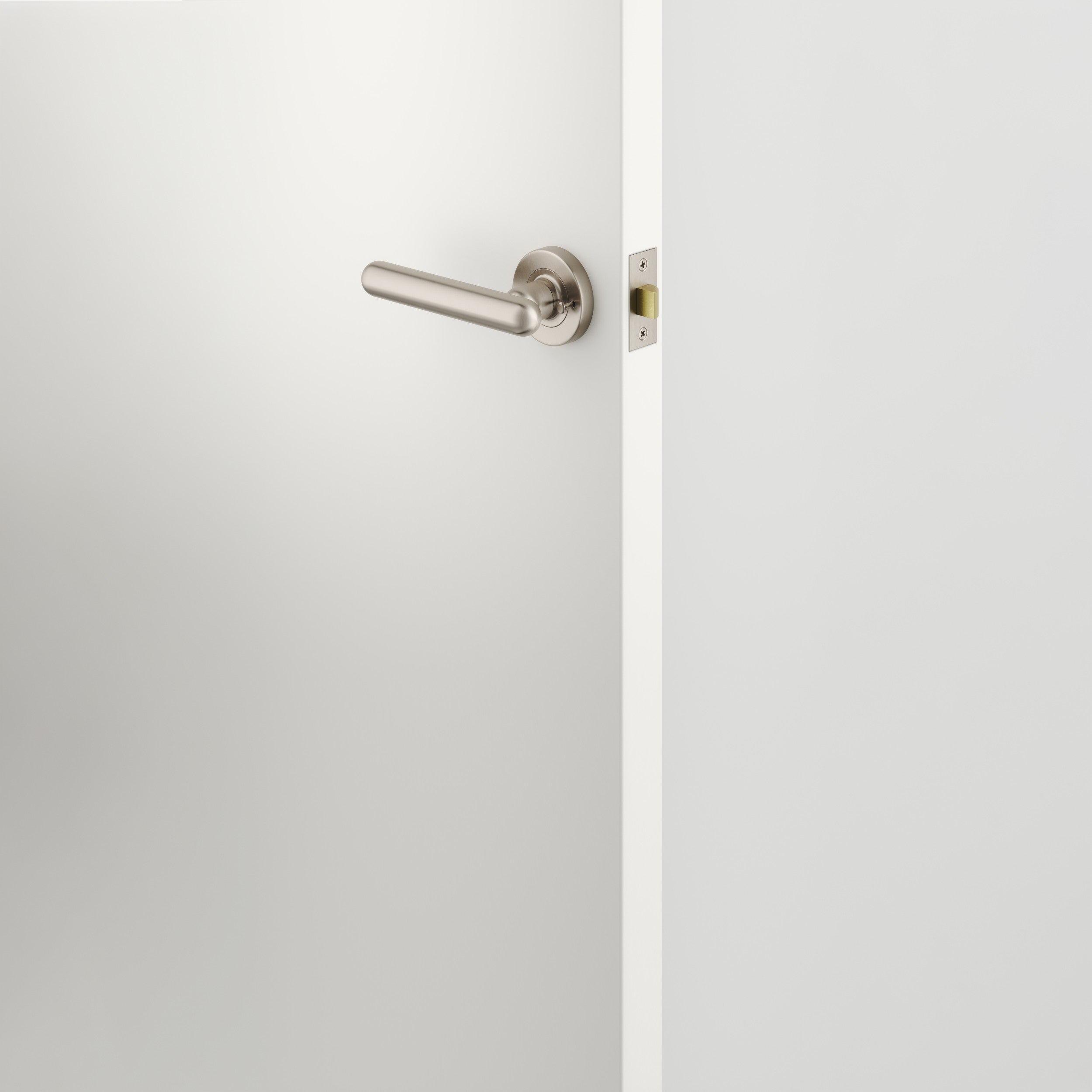 Iver Door Handle Puerto Rose Round Satin Nickel Inbuilt Privacy Kit