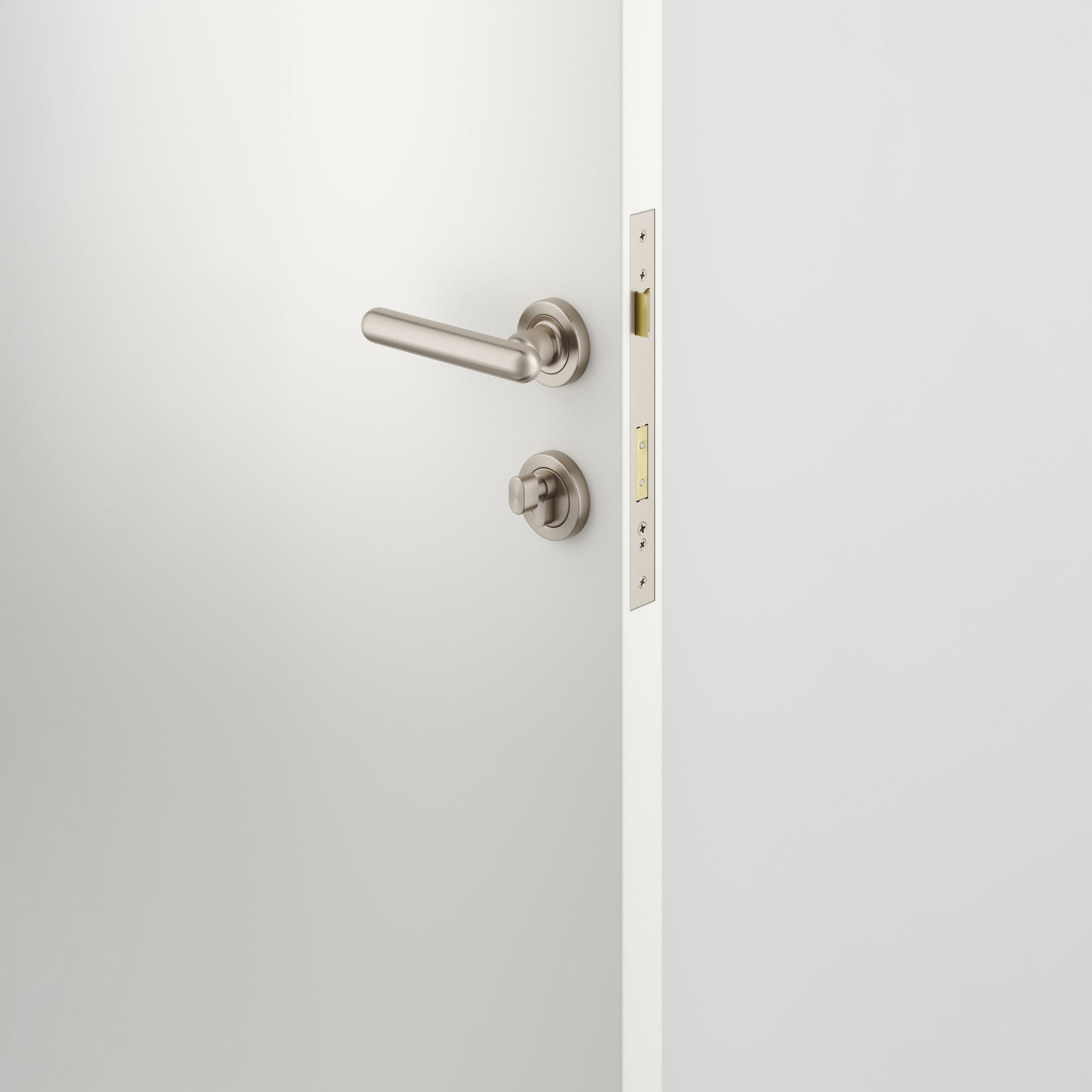 Iver Door Handle Puerto Rose Round Satin Nickel Key / Thumb Entrance Kit