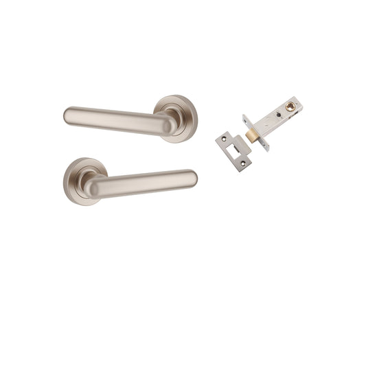 Iver Door Handle Puerto Rose Round Satin Nickel Passage Kit
