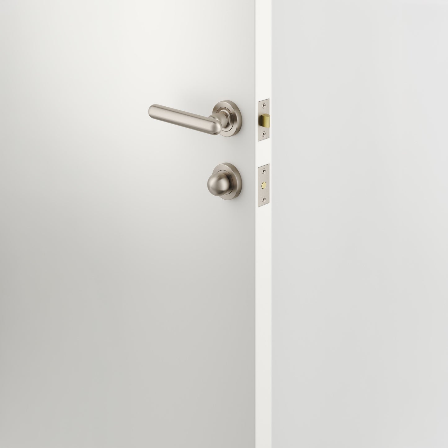 Iver Door Handle Puerto Rose Round Satin Nickel Seperate Privacy Kit