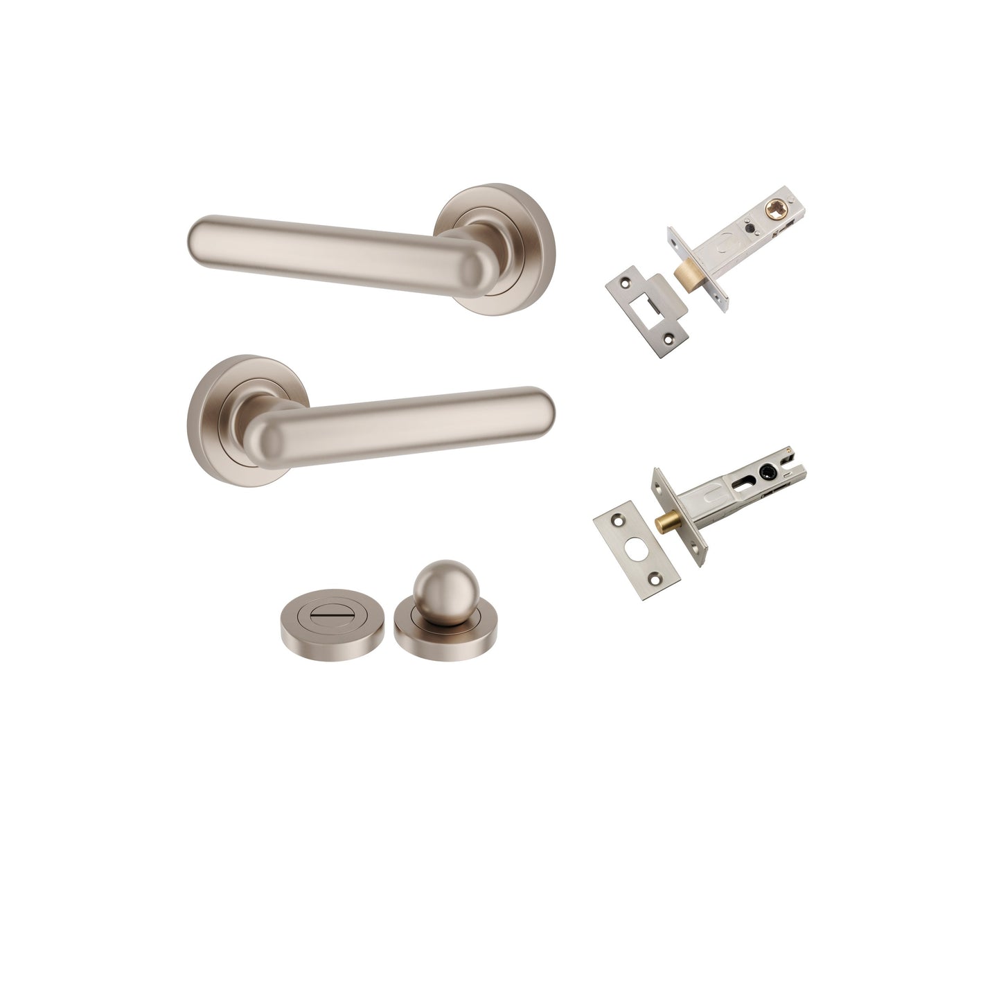 Iver Door Handle Puerto Rose Round Satin Nickel Seperate Privacy Kit