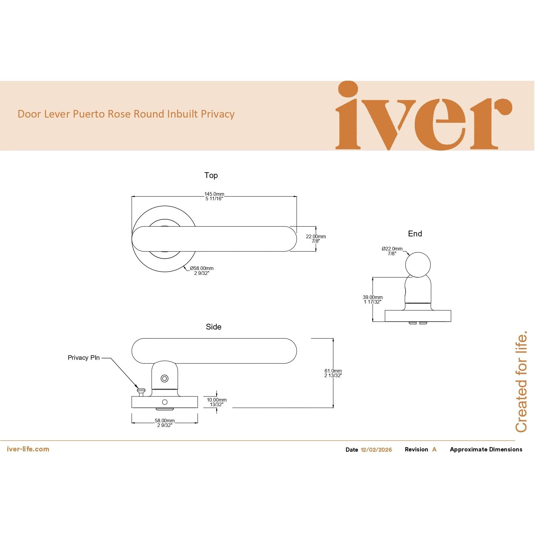 Iver Door Handle Puerto Rose Round Signature Brass Inbuilt Privacy Kit