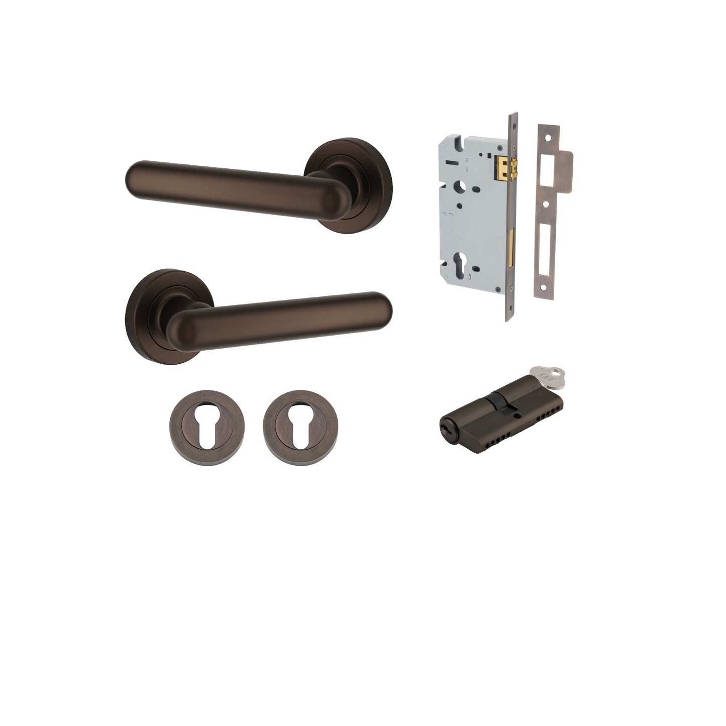 Iver Door Handle Puerto Rose Round Signature Brass Key / Key Entrance Kit