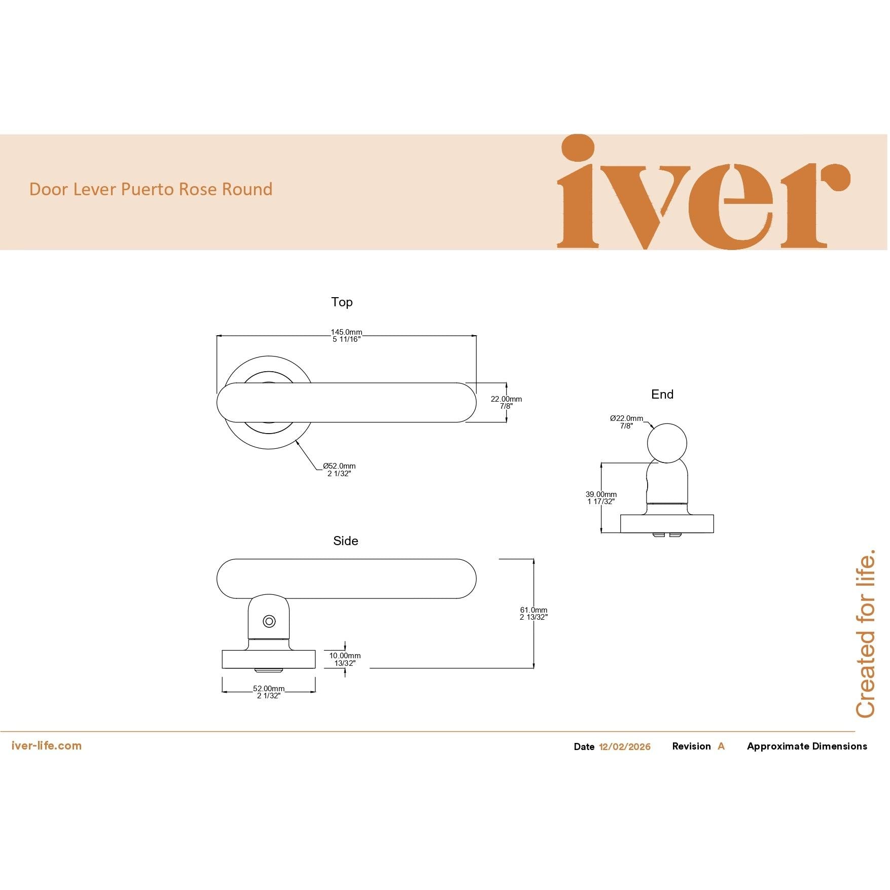 Iver Door Handle Puerto Rose Round Signature Brass Key / Thumb Entrance Kit