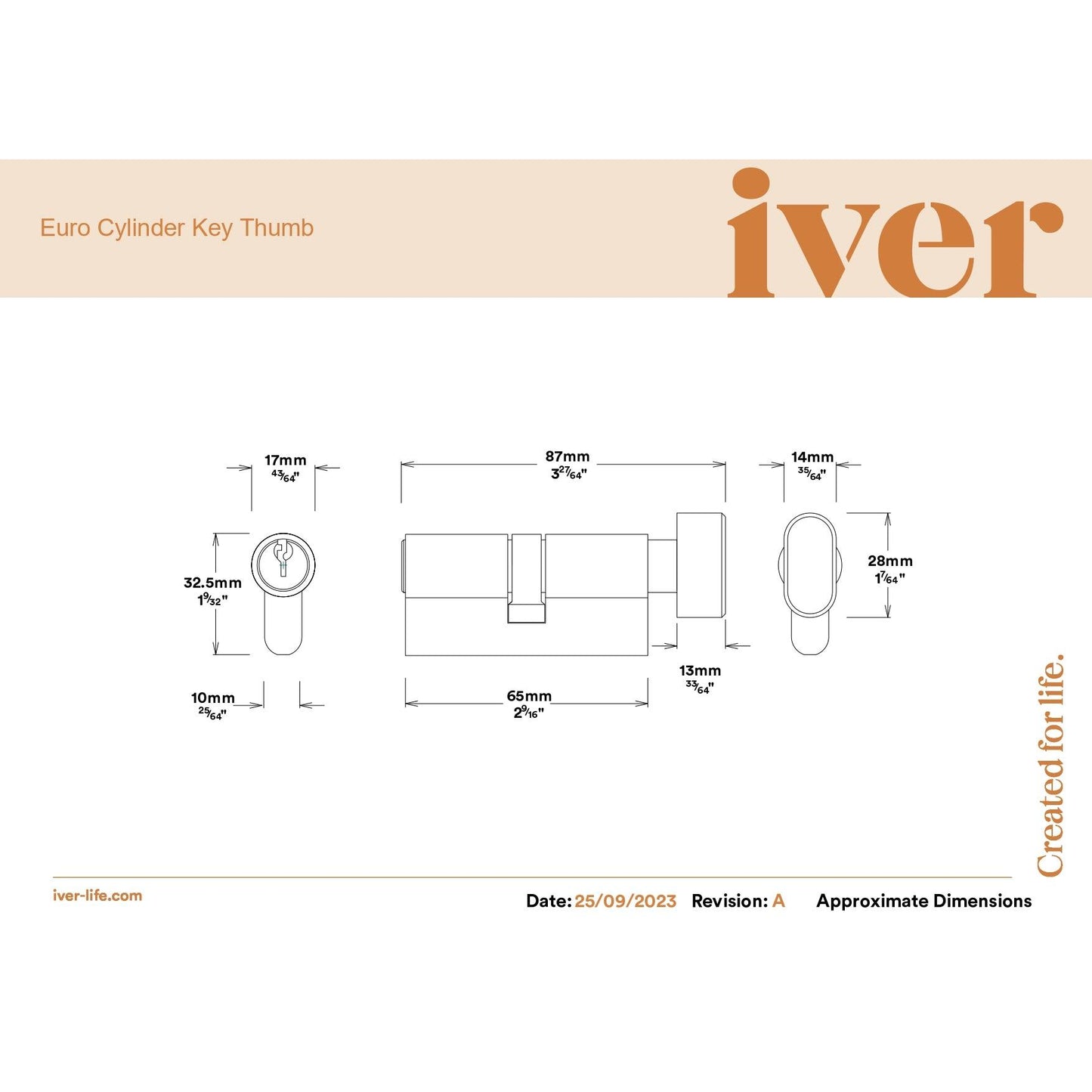 Iver Door Handle Puerto Rose Round Signature Brass Key / Thumb Entrance Kit
